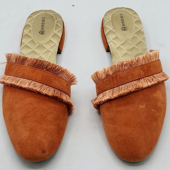 Birdies Ani Slide Coral Pink Fringed Mule Suede Leather Flat Size 8 - Picture 12 of 16